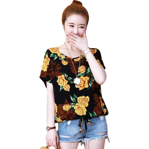 Houthion Womens Oversized T-shirt Printed Top O-collar Casual Fashion Short Sleeve T Shirt Summer Loose Plus Size Chiffon