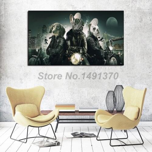 Sylvain Binet Poster Cadre Chiens Motards Paintings On Canvas Modern Art Decorative Wall Pictures Home Decoration