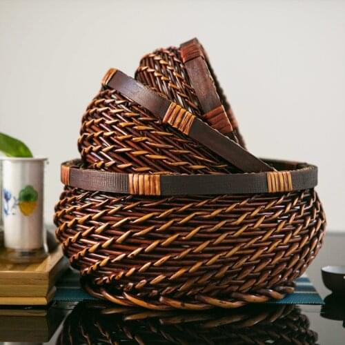 Snack storage basket round egg basket woven basket rattan basket sundries steamed bread basket desktop fruit basket