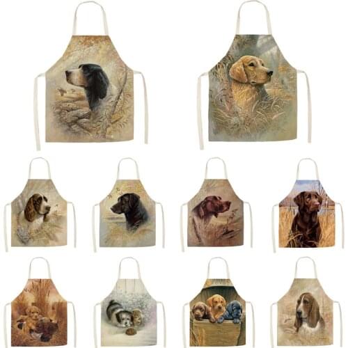 Linen dog theme Print Kitchen Aprons Unisex Dinner Party Cooking Bib Funny Pinafore Cleaning Apron