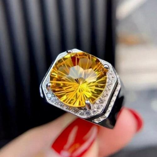 Popular Silver Color Inlaid Yellow Crystal Zircon Rhinestone Ring for Women Party Wedding Jewelry Female Hand Accessories
