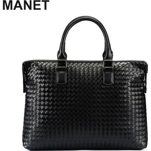 MANET Vintage Mens Handbag Leather Briefcase Designer Bag Messenger Bags for Men Business Shoulder Bag Soft PU Crossbody Bag