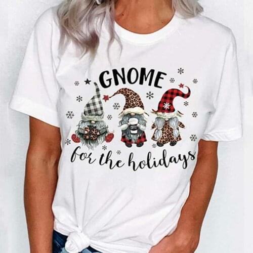 Funny Dwarf Cute Clothing Merry Christmas Gnome Tee for Women 2021 Summer Lady Cartoon Print Tshirt Top Graphic Female T T-shirt