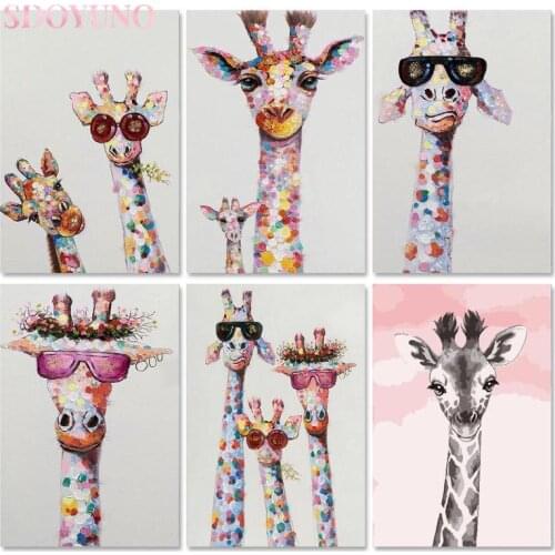 DIY Oil Painting By Numbers Giraffe Handpainted Gift Drawing On Canvas Unframe Coloring By Numbers Animal Pictures for the home