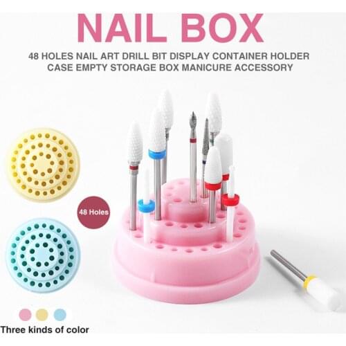 3 Colors 48 Holes Nail Art Drill Bits Empty Storage Box Holder Stand Display Container Manicure Accessories Acrylic Cover Tools
