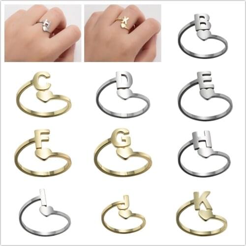 Initial Letter Ring For Women Stainless Steel Rings Gold Men A-Z Rings Initia Anillos Mujer Alphabet Capital Ring for Girl