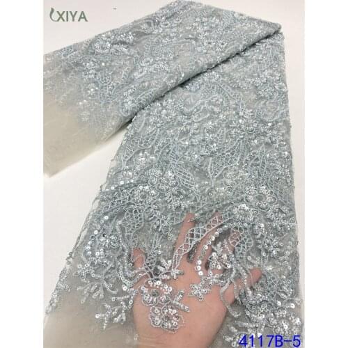 New African Beaded Lace Fabric with Sequence Embroidery Nigerian Net Lace French Tulle Lace Fabric for Woman Sewing APW4117B