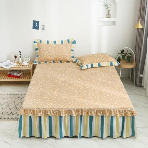 2020 new products Cotton twill print Bed spread Fitted Sheet Pillowcases 2/3 pcs Luxury Princess Lotus leaf lace bedding