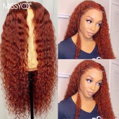 MISSYOO Orange Colored Human Hair Wigs Brazilian Hair Wigs Deep Wave Curly Wig Transparent Lace 13x1 T Part Lace For Black Women