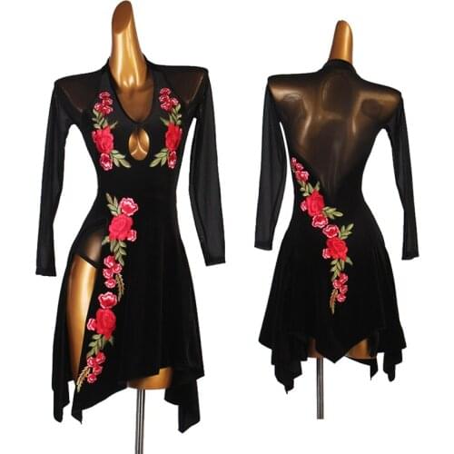 Latin Dance Competition Dress Female Retro Embroidered Rumba Dancewear Rumba Tango Samba Cha Cha Dance Stage Costumes DQL5200