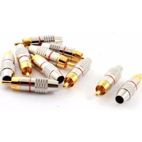 RCA Plug Solderless,RCA Male Plug Screws Audio Video In-Line Jack Adapter Gold Plated