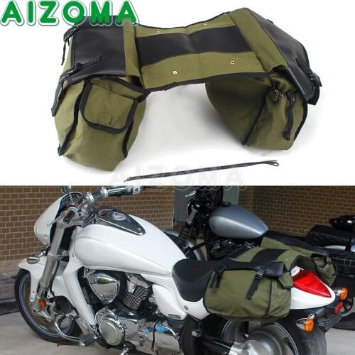 Army Green Motorcycle Saddle Bags Side Storage Luggage Bag Tool Pouch 35-40L For Kawasaki Honda Shadow 750 Vulcan 500 Iron 833