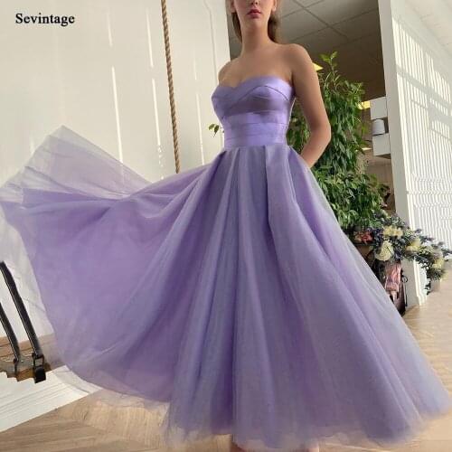Sevintage Satin Lavender A Line Prom Dresses Criss-Cross Top Ankle Length Short Formal Party Gowns Custom Made Evening Dress