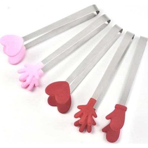 Stainless Steel Snack Food Tongs Tools Silicone Nonslip Handles BBQ Bread Ice Cube Clip CrampTool Kitchen Accessories