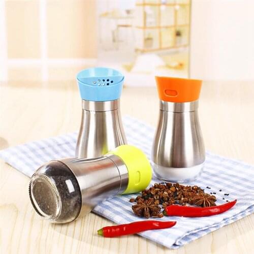 Stainless Steel Seasoning Shaker Spice Bottles Pepper Barbecue Sauce Bottle Double Export Seasoning Glass Bottle Kitchen Tools