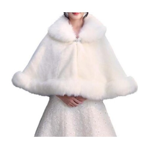 Wedding Bridal Shawl Winter Faux Fur Shawl Fashion White Ivory Wedding Bridal Cloak Jacket