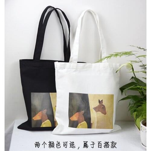 Women Canvas Tote Bag Simple Casual Cartoon Animal Printing Cloth Shopping Bags Reusable Foldable Shoulder Bags Leisure Handbags