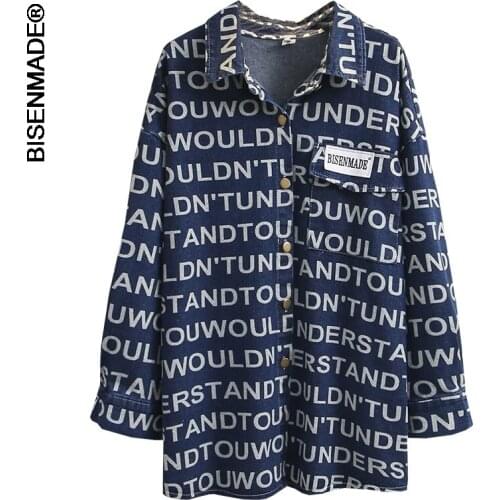 Spring 2021 Women Jacket Oversize Fashion Casual Clothes Female Denim Coats All Letters Asymmetrical Length Abrigo De Mujer