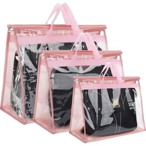 Womens Storage Bag Purse Handbag Dust Cover Clothes Wardrobe Clear Organizer Breathable Dustproof Moisture Proof Pink S M L