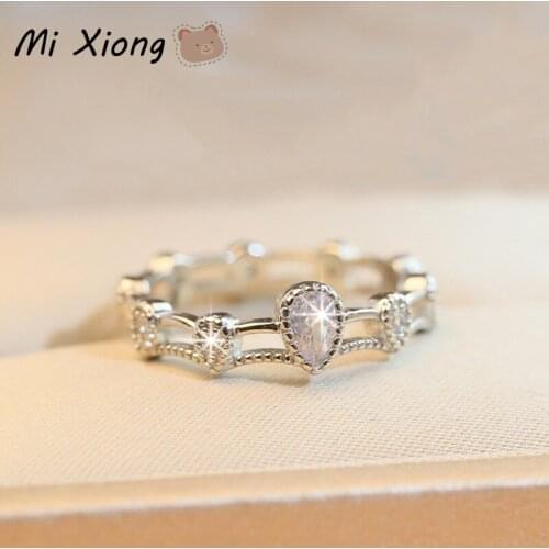 Mi Xiong wedding rings for women 925 sterling silver original design double drop-shaped diamond unique luxury elegant jewelry