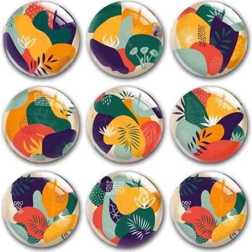 Handmade Colorful Abstract Leaf Doodle Art Round Photo Glass Cabochons Demo Flat Back DIY Jewelry Making Findings Accessory