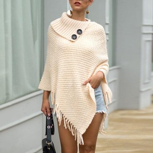 Autumn 2019 Cloak Sweater Women Fashion Tassel Button Shawl Pullovers Female Loose Casual Knitted Tops Coats Winter Jumpers