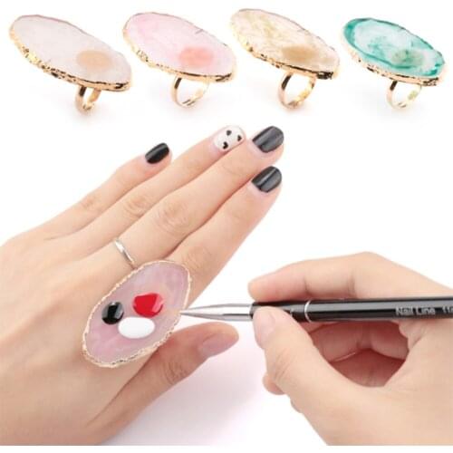 1 Pc Resin Stone Color Nail Art Ring Palette Finger Ring Plate Acrylic UV Gel Polish Cream Foundation Mixing Nail Art Equipment