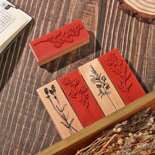 1pc DIY Wooden Rubber Stamps Vintage Grass Plants Standard Stamp Garden Scrapbooking Sewing Stamping Crafts For Diy Cards Making