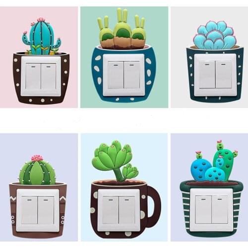 1pc Luminous Cactus Switch Sticker Switch Cover Socket Wall Sticker Switch Decorative Luminous Sticker