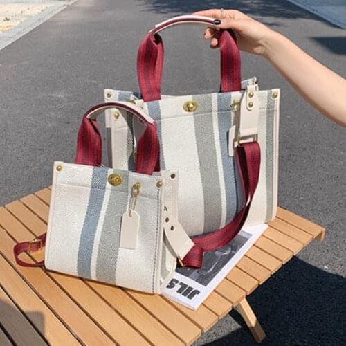 2021 new fashion large-capacity portable tote bag popular stripe simple shoulder messenger bag beach storage coin purse