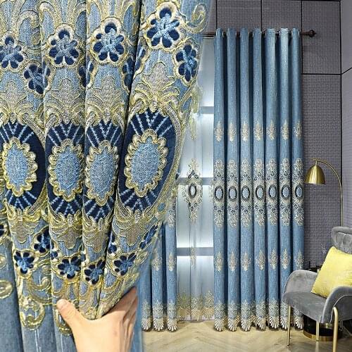2021 European Style Simple and Atmospheric Blackout Embroidered Curtains for Living Room Bedroom Study Blackout Curtains Custom