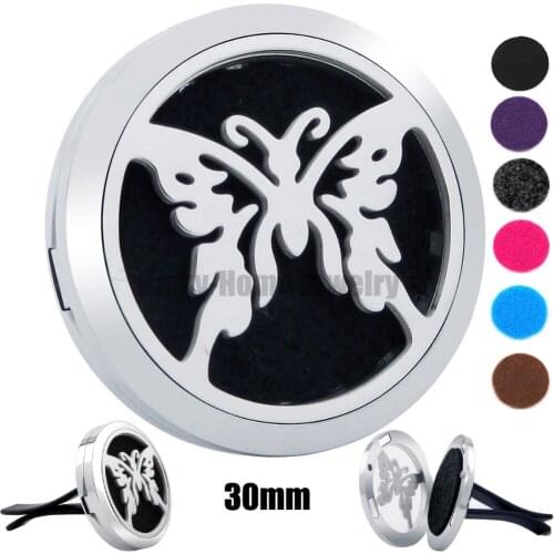 Butterfly 30mm 316L Stainless Steel Essential Oil Car Locket Aroma Car Diffuser Locket drop shipping