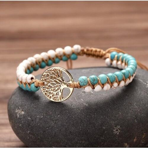 Tree Of Life Sexual Energy Yoga Bracelet Handmade 4mm Turquoise Beaded Meditation For Travel Wedding Occasions