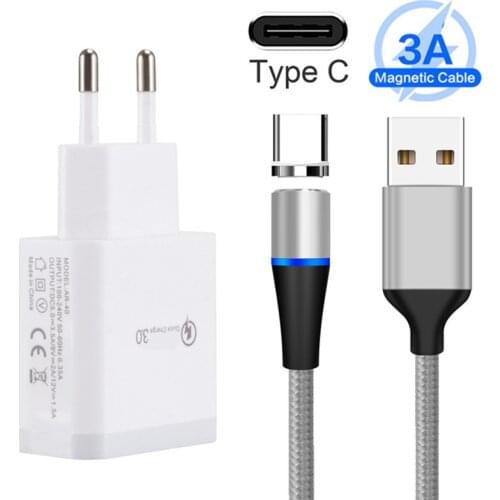 3A Fast Type C USB Cable Magnetic QC 3.0 fast Charger For Samsung A42 A52 S21 S20 FE Note 10 Huawei P30 Honor 10X lite Redmi 9