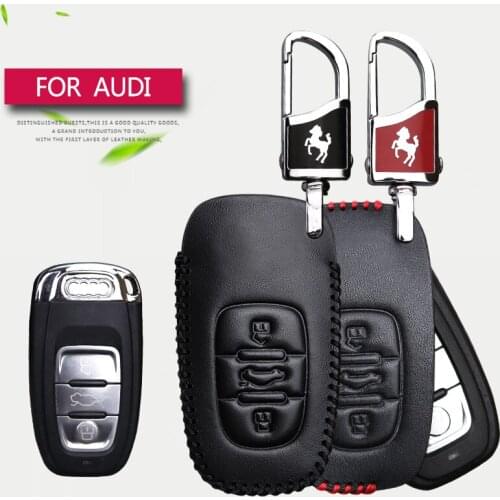 Genuine Leather Car Key Case Cover For Audi A3 8L 8P A4 B6 B7 B8 B9 A6 4F C5 C6 Q5 Q7 RS3 TT MK1 Car Styling Key Ring Cover