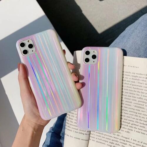 Rainbow Phone Case For iPhone 12 11 Pro Max XR XS Max X 6 6S 7 8 Plus Fashion White Aurora Laser Soft IMD Phone Back Cover Cases