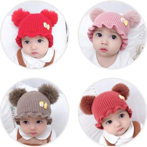 Baby Beanies Pompon Winter Children Knitted Hat Cute Cap For Girls Boys Casual Solid Color Girls Hat