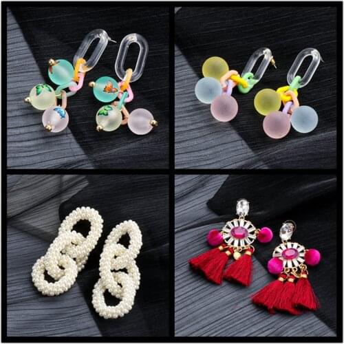 Long Dangle Earrings for Women 2021 Fashion Acrylic Crystal Simulated Pearl Tassel Drop Earring Vintage Charm Brincos Jewelry