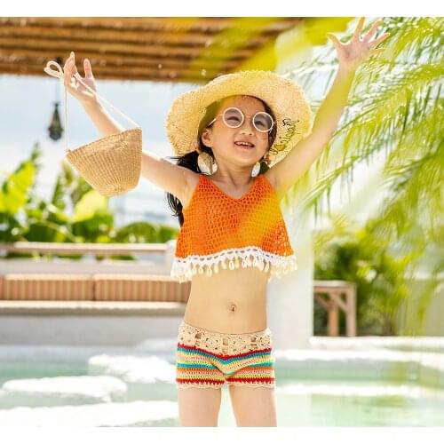 Little Girls Two-piece Crochet Swimsuit Kids Baby Girl Bikini Suit Swimwear Bathing Swimming Swimmer Costume Clothes
