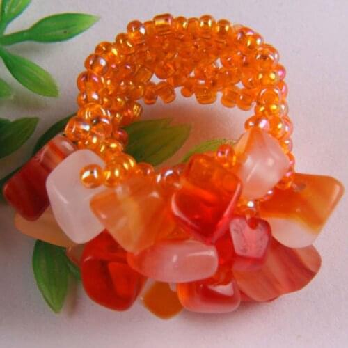 Handmade Elastic Red Carnelian Bead Finger Ring Stretch Size 8-9 X008