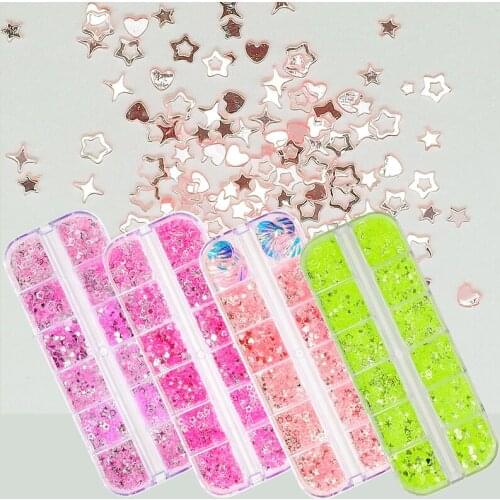 Holographic Mixed Star Love Heart Shaped Glitter Flake Nail Sequins 3D Colorful Laser Nail Art Design Decoration Accessories