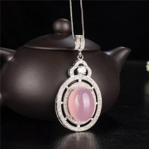 Chinese Natural Jade Chalcedony Hand-carved Dripping Jade Pendant Fashion Boutique Jewelry S925 Silver Inlaid Agate Necklace