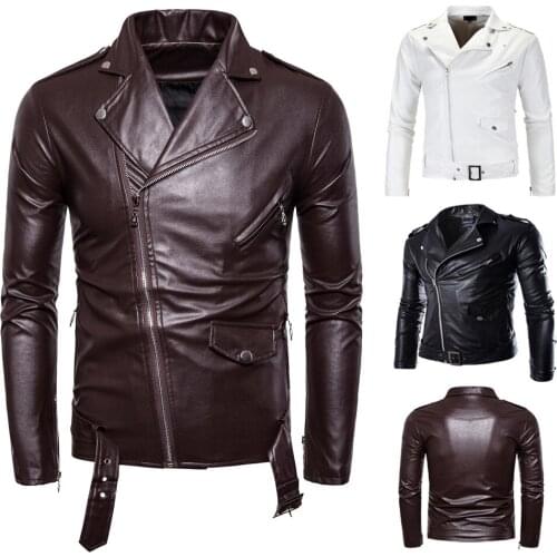 Leather Jacket Men Solid Color Casual Mens High Quality Slim Fit Coat