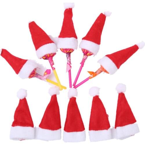30Pcs Hot Sale Mini Santa Claus Hat Christmas Xmas Holiday Lollipop Top Topper Cover for Festival Christmas Decoration For Home