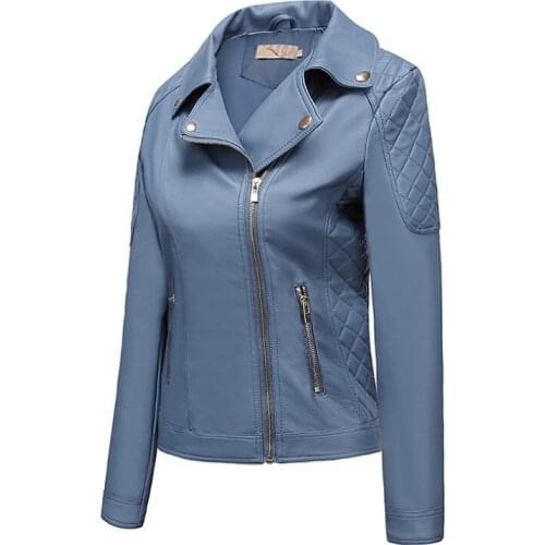 New leather jacket women spring autumn OL stand collar motor biker coat pu outwear fall jacket black red