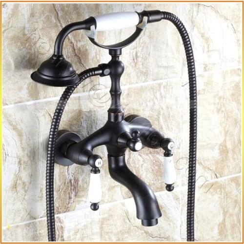 L15536 - Luxury Wall Mounted Black Color Dual Handle Bath Shower Faucet