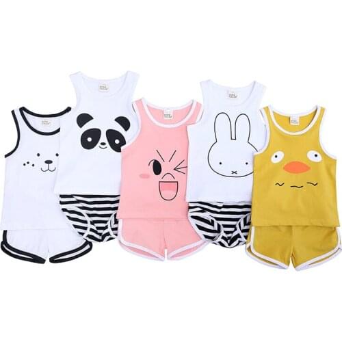 Summer baby leisurewear leisure vest shorts two-piece cotton cartoon the infant child clothing