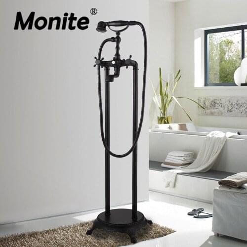 Matte Black Floor Standing Clawfoot Bath Shower Set Golden Plated Chrome Antique Brass Telephone Hand Shower Bathtub Faucet Set