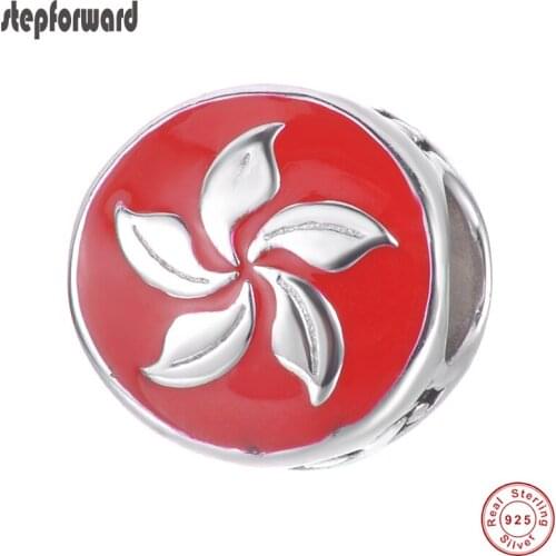 Fashion Jewelry Red Enamel Classical Flower Fashion 100% 925 Sterling Silver Flower Bead Charm For Bracelets And Necklace Gift