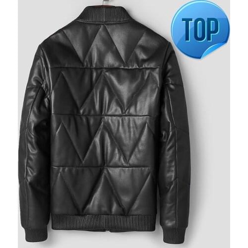 Jacket Men Leather Duck Down Jacket Winter 2021 Men Genuine Sheepskin Coat Baseball Jacket Cow Jacket